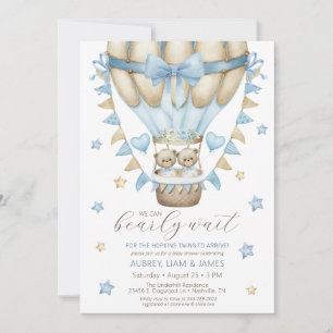 Vi kan knappt vänta Tvillingpojke Baby Shower Inbjudningar