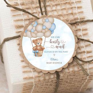 Vi Kan Knappt Vänta Varm Luft Ballong Baby Shower Runt Klistermärke