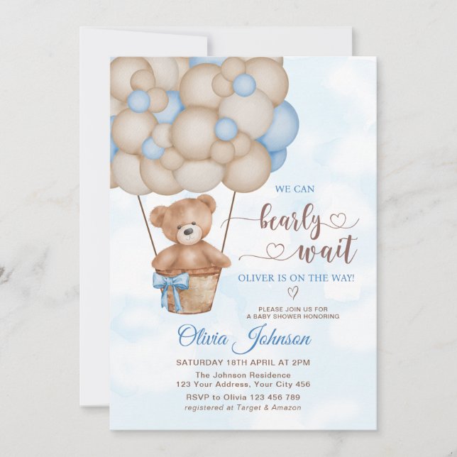 Vi kan knappt vänta varmluftsballong Baby Shower Inbjudningar (Framsida)