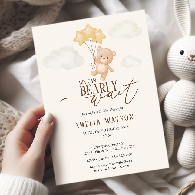  Vi kan knappt vänta Vattenfärg Bebis-fest  Inbjudningar (We Can Bearly Wait Watercolor Baby Shower Invitation)