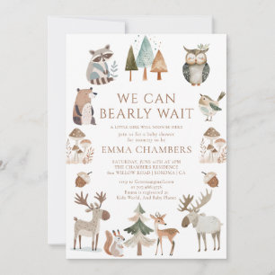 Vi kan knappt vänta Woodland Djur Baby Shower Inbjudningar