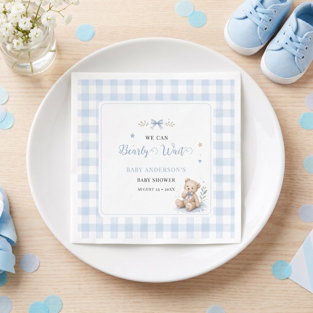 Vi Kan Nästan Inte Vänta Klassisk Teddy Blå Anpass Pappersservett (We Can Bearly Wait Classic Teddy Blue Custom Napkins)