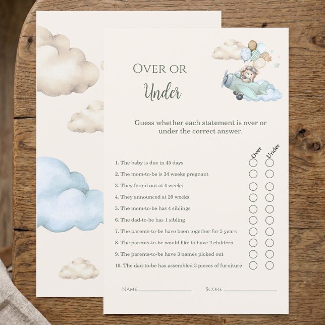 Vi Kan Nästan Inte Vänta Över eller Under Duschspe (Over or Under Baby Shower Game Bearly Wait Boy)
