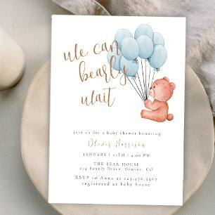 Vi kan snabbt vänta på Blue Ballon Baby Shower Inbjudningar