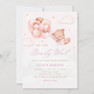 Vi kan stoppa vänta Nalle Girl Baby Shower Inv Inbjudningar