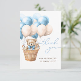Vi kan vänta | Bear Balloon Blue Baby Shower Tack Kort