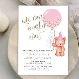 Vi kan vänta | Bear Rosa Balloon Baby Shower Inbjudningar