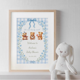 Vi kan vänta Blommigt Blue Gingham Välkommen Poster
