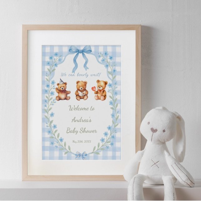 Vi kan vänta Blommigt Blue Gingham Välkommen Poster (Skapare uppladdad)