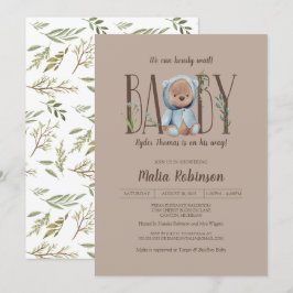 Vi kan vänta! Blue Nalle Baby Shower I Inbjudningar