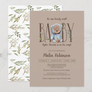 Vi kan vänta! Blue Nalle Baby Shower I Inbjudningar