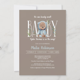 Vi kan vänta! Blue Nalle Baby Shower Inbjudningar