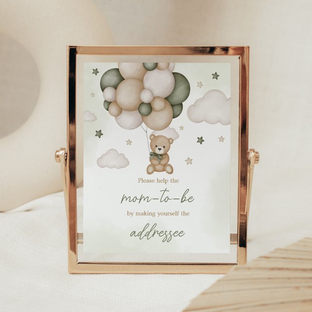 Vi kan vänta Grönt Boho-kuvert Station Poster (Green Boho Teddy Bear Baby Shower Envelope Station Sign)