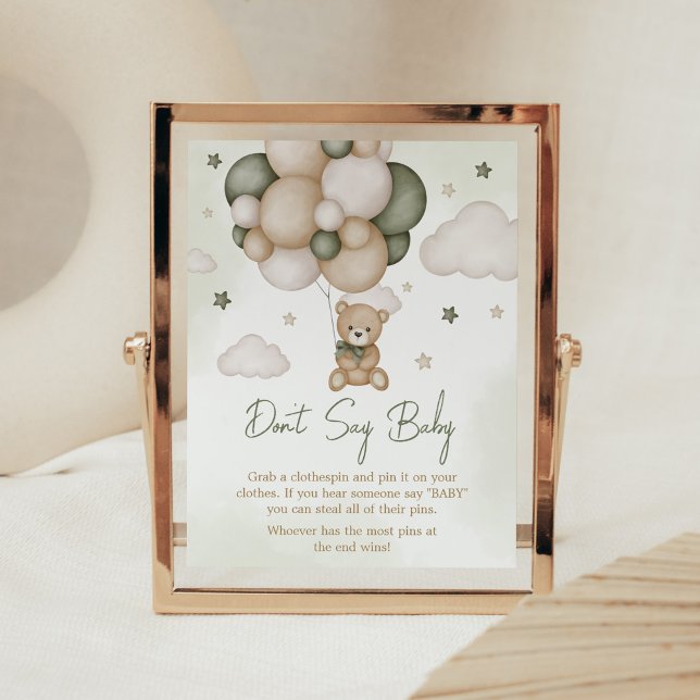 Vi kan vänta Grönt Boho säger inte Baby Poster (Green Boho Teddy Bear Baby Shower Don't Say Baby Sign)
