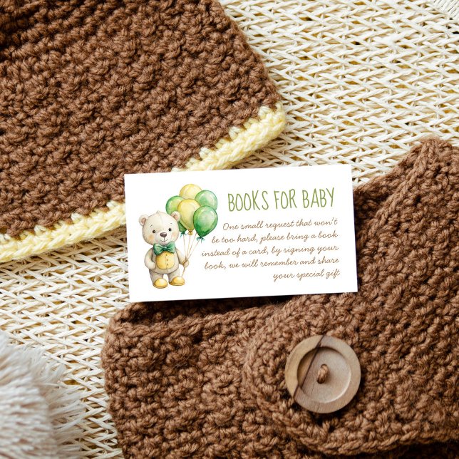Vi kan vänta grönt nalle bok begäran tilläggskort (We can bearly wait cute sage green teddy bear baby shower book request enclosure card books for baby)