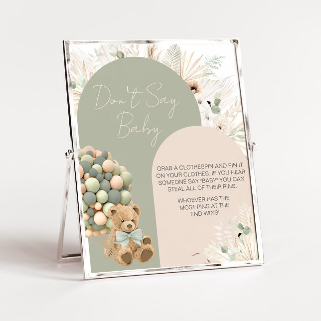 Vi kan vänta Grönt, säg inte Baby Poster (Green Boho Teddy Bear Baby Shower Don't Say Baby Sign)