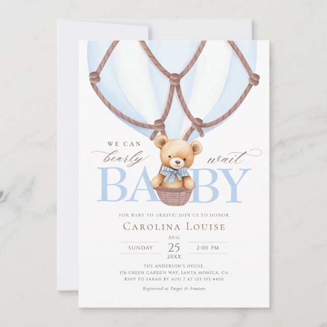 Vi kan vänta! Hett Luft Baloon Baby Shower Inbjudningar (Framsida)