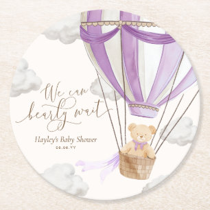 Vi kan vänta länge på Lilac Nalle Baby Shower Underlägg Papper Rund