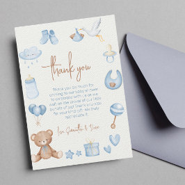 Vi kan vänta lätt på Blue Boy Baby Shower Tack Kort