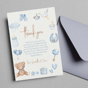 Vi kan vänta lätt på Blue Boy Baby Shower Tack Kort