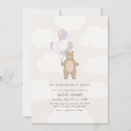 Vi kan vänta | Lila Balloon Baby Shower Inbjudningar