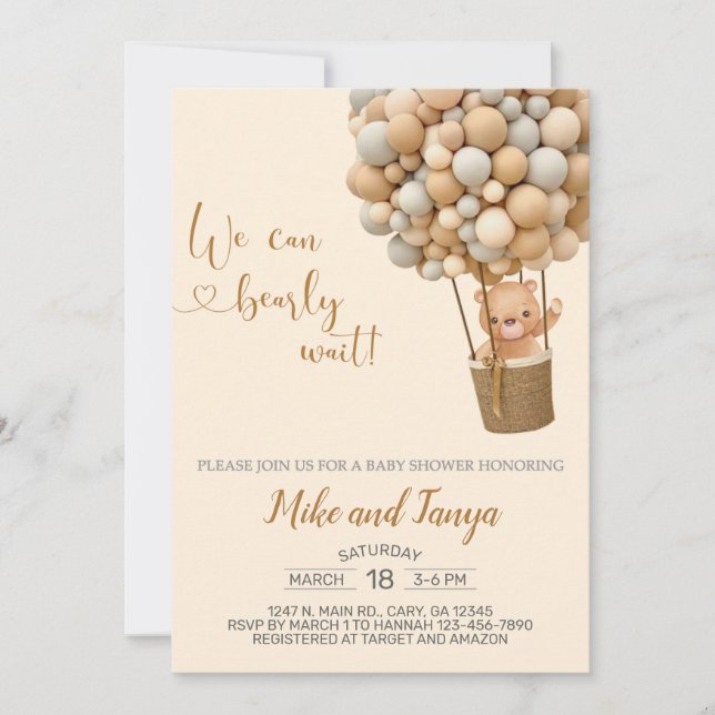 Vi kan vänta luftballong och björn inbjudan (Framsida)