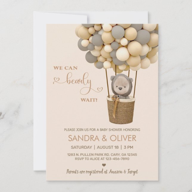 Vi kan vänta luftballong och björn inbjudan (Framsida)