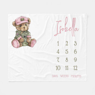 Vi kan vänta! Militär Teddy Baby Milestone Fleecefilt