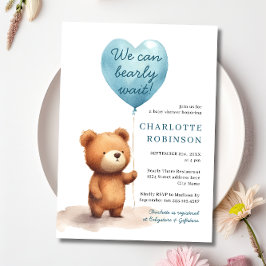 Vi kan vänta Nalle Blue Boy Baby Shower Inbjudningar