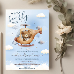 Vi kan vänta Nalle Blue Boy Baby Shower Inbjudningar