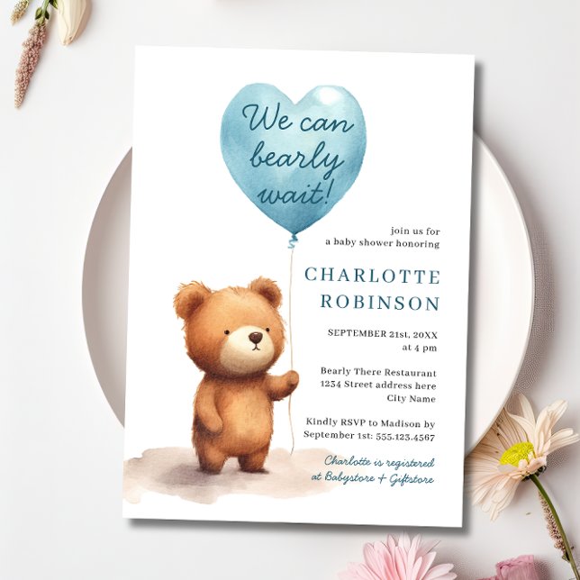 Vi kan vänta Nalle Blue Boy Baby Shower Inbjudningar (Skapare uppladdad)