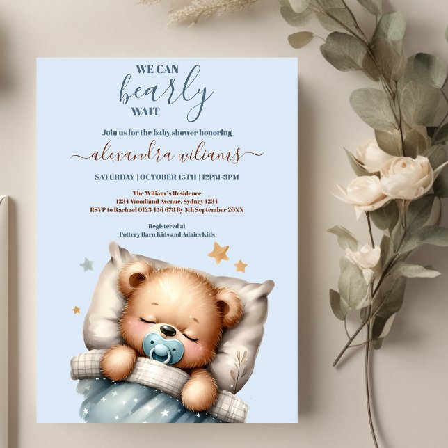 Vi kan vänta Nalle Blue Boy Baby Shower Inbjudningar (Skapare uppladdad)