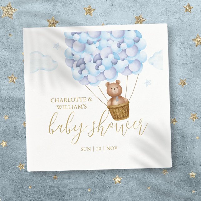 Vi kan vänta Nalle Blue Boy Baby Shower Pappersservett (We Can Bearly Wait Teddy Bear Blue Boy Baby Shower Napkins)