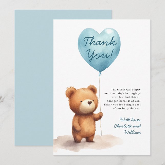 Vi kan vänta Nalle Blue Boy Baby Shower Tack Kort (Fram/baksida)