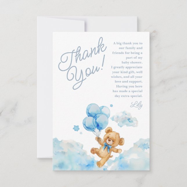 Vi kan vänta Nalle Blue Boy Baby Shower Tack Kort (Framsida)