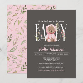 Vi kan vänta! Nalle Girl Baby Shower  Inbjudningar