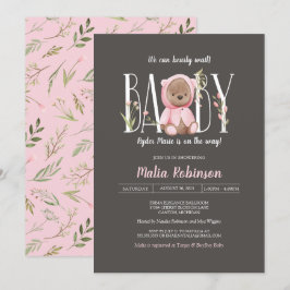 Vi kan vänta! Nalle Rosa Baby Shower  Inbjudningar