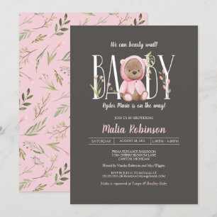 Vi kan vänta! Nalle Rosa Baby Shower Inbjudningar
