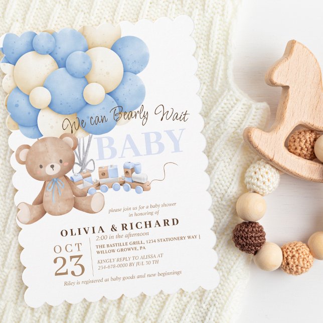 Vi kan vänta på att Teddy Baby Shower Boy Themes Inbjudningar (Skapare uppladdad)