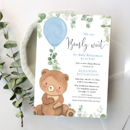 Vi kan vänta på babyduschballong inbjudningar