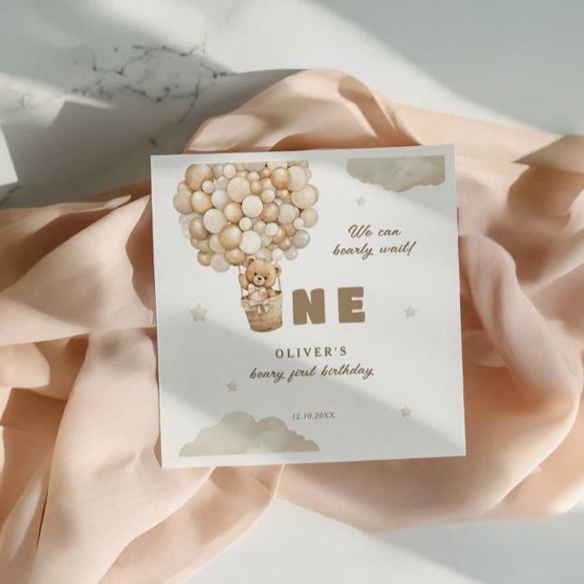 Vi kan vänta på Beige-ballonger 1:a födelsedag Pappersservett (Skapare uppladdad)