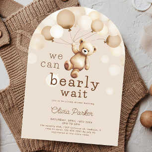 Vi kan vänta på Beige Brown Bear Baby Shower Inbjudningar