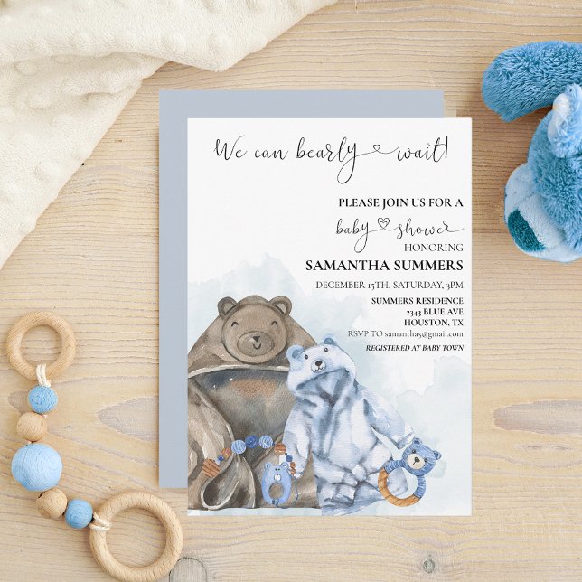 Vi kan vänta på blå pojkkläder, vattendfärg inbjudningar (Skapare uppladdad)