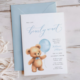 Vi kan vänta på Blue Balloon Boy Shower Inbjudningar