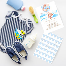 Vi kan vänta på Blue Bear Baby Shower Inbjudningar