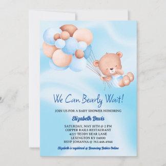 Vi kan vänta på Blue Beige Boy Shower Inbjudningar