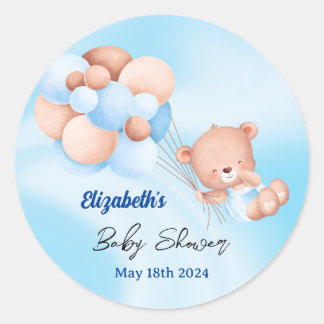 Vi kan vänta på Blue Beige Boy Shower Runt Klistermärke