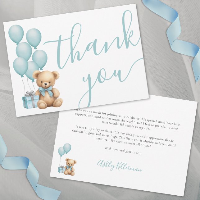 Vi kan vänta på Blue Boy Baby Shower Tack Kort (We Can Bearly Wait Blue Boy Baby Shower Thank You Card )