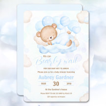 Vi kan vänta på Blue Cute Bear Baby Shower.