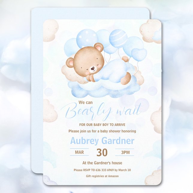 Vi kan vänta på Blue Cute Bear Baby Shower. Inbjudningar (We Can Bearly Wait Boy Blue Cute Bear Baby Shower Invitation)